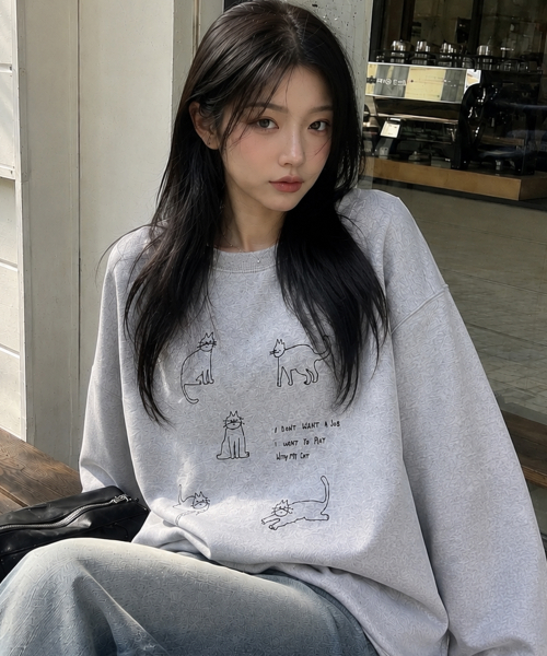 마이 키티 자수 스웨트셔츠 그레이