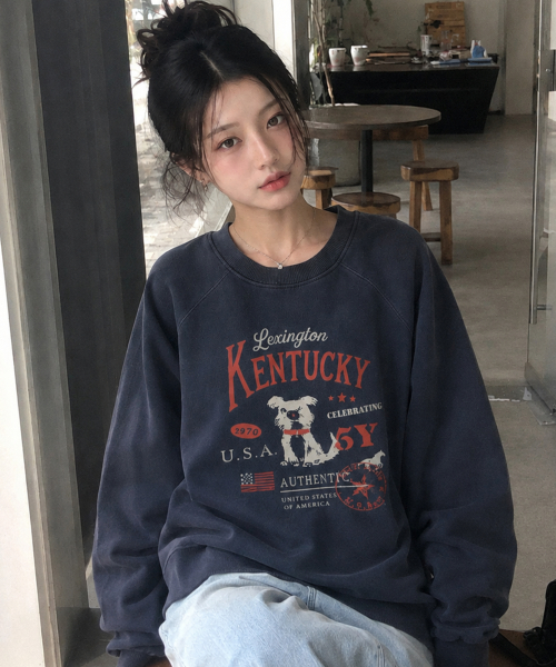 켄터키 레글런 피그먼트 맨투맨 다크블루