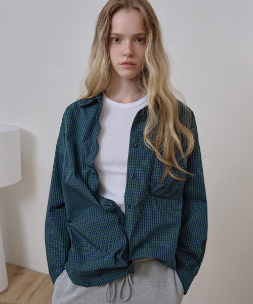 Wire Check Poplin Shirt_Navy