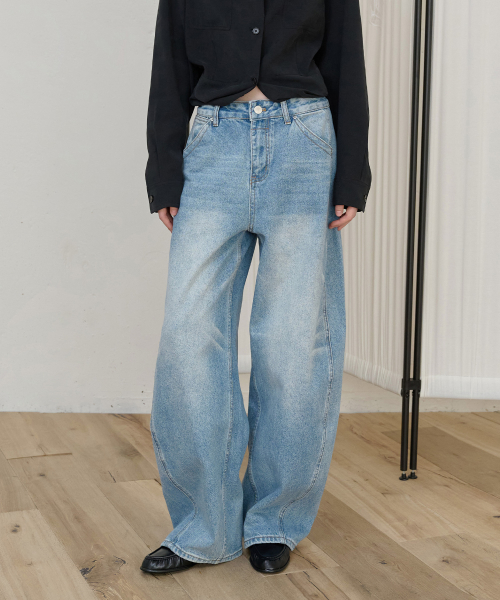 Curved Denim Pants_Blue