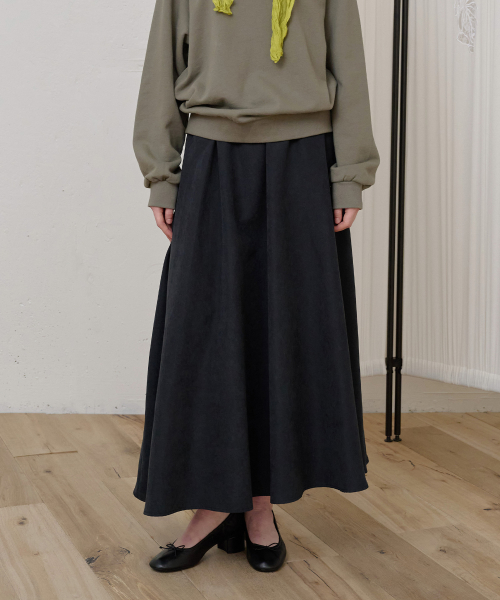 Volume Shirring Skirt_Black