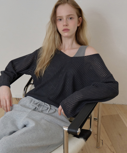 Layered V-Neck Knit_Grey