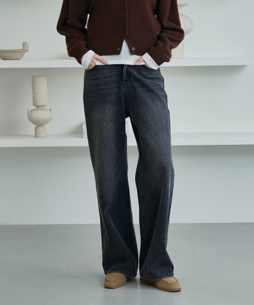 Brushed Fleece Semi-Wide Denim Pants J1DP721A
