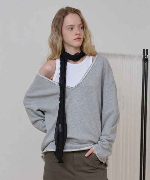 Cut Off V-Neck Sweatshirt_Grey