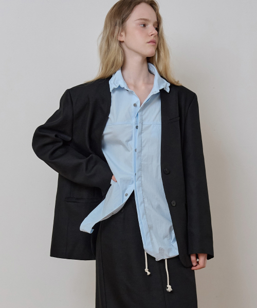 Wool Collarless Tailored Jacket_Black