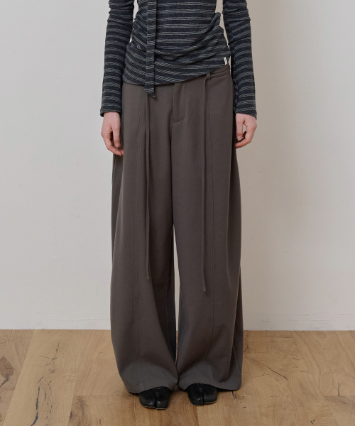String Belt Wool Slacks_Brown