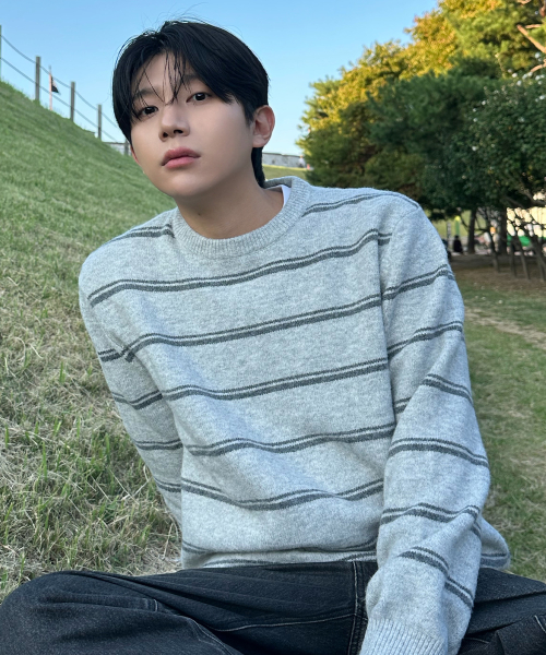 Multi-Stripe Round Semi-Overfit Long Sleeve Knit - 2color