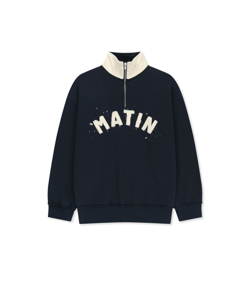 APPLIQUE LOGO COLLAR QUARTER ZIP UP IN NAVY