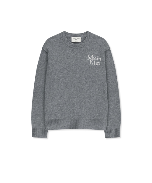 마뗑킴 GRID LOGO CASHMERE BLENDED KNIT PULLOVER IN GREY