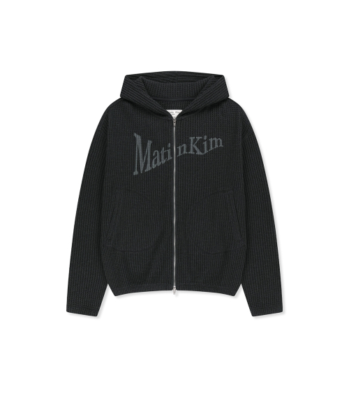 마뗑킴 MATIN LOGO WAFFLE HOODY ZIP UP IN CHARCOAL