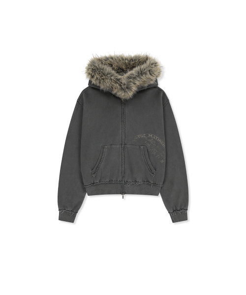 VINTAGE GRAFFITI FUR-TRIM HOODY ZIP UP IN CHARCOAL
