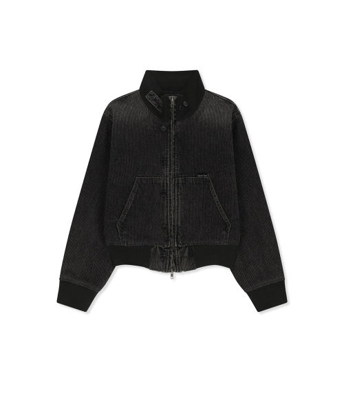 WASHED RIB DENIM BLOUSON JUMPER IN DARK GREY