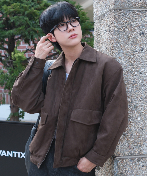 Brown Suede Oversized Zip-up Puffer Blouson