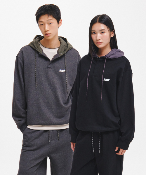 UNISEX half-zip nylon color-block hoodie [2col]