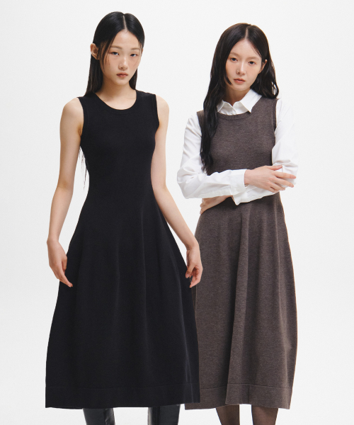 woman sleeveless knit volume dress [2col]