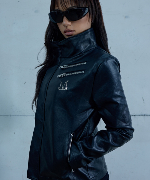 LEUEL DOUBLE ZIP DIAGONAL LEATHER JACKET