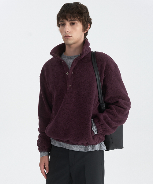 RING SNAP FLEECE PULL OVER - PLUM