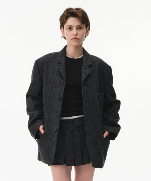 MABEL HERRINGBONE JACKET (CHARCOAL)