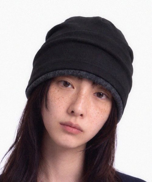 겨울 롤업 이중 레이어드 슬러브 롱비니 남녀공용 모자 DOUBLE KNIT HAT / AG WOOL / FADED BLACK