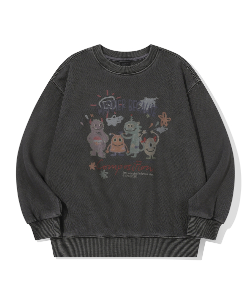 KIDS happy day 피그먼트 맨투맨 스모크블랙
