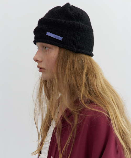Blank cashmere beanie - black