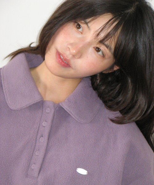 FLEECE COLLAR BANDING PULLOVER PURPLE