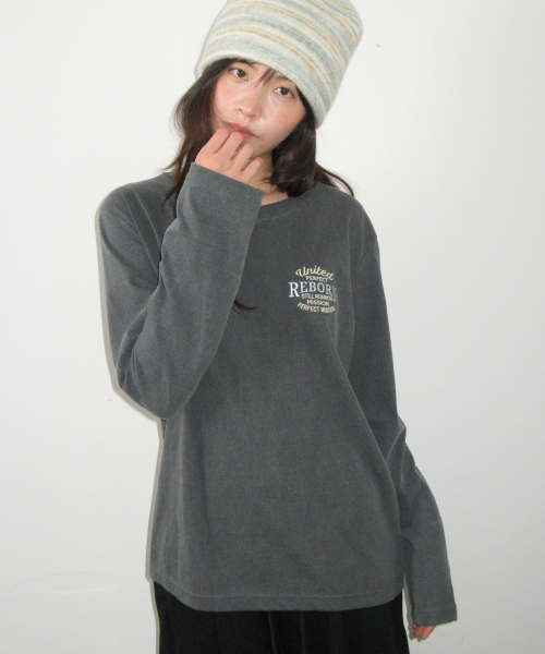 VINTAGE EMBROIDERY LONG SLEEVE CHARCOAL