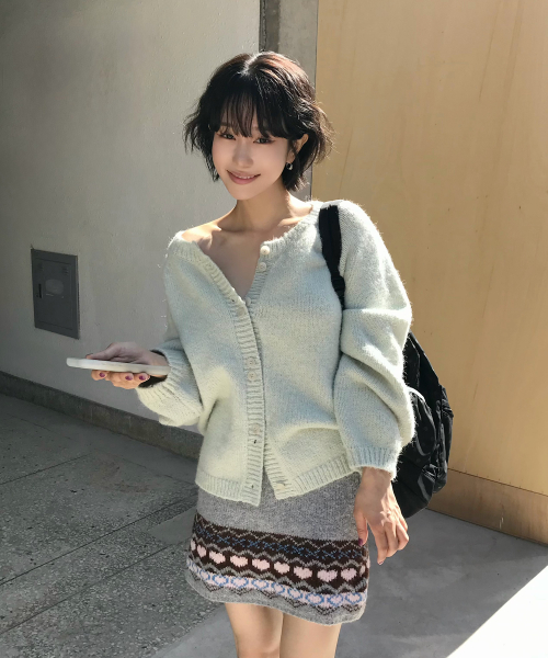 론론 DOUBLE BUTTON CARDIGAN MINT