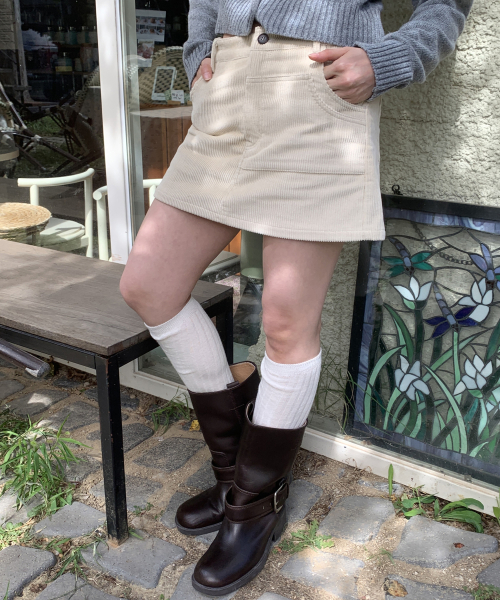 DOUBLE POCKET CORDUROY PANTSKIRT IVORY
