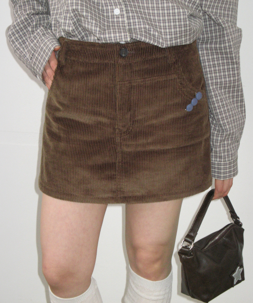 DOUBLE POCKET CORDUROY PANTSKIRT BROWN