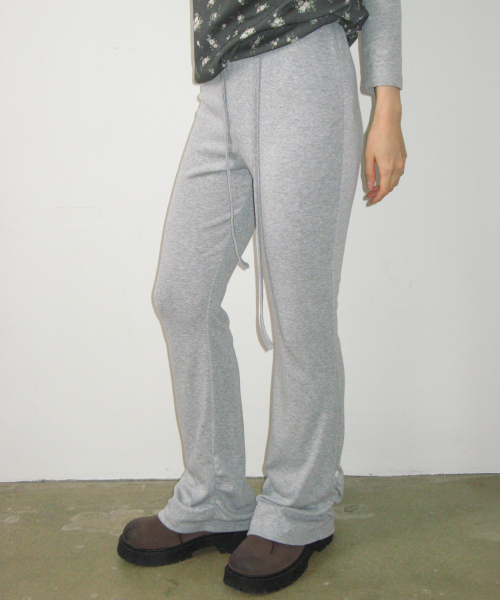 SHIRRING BUTTON BOOTCUT PANTS GREY
