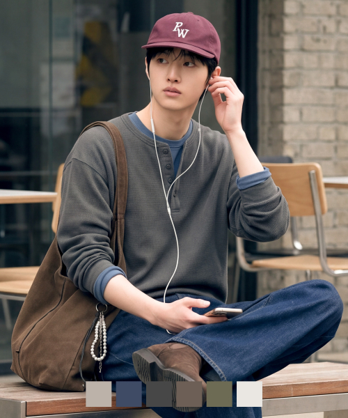 Pigment Texture Henry-neck Long Sleeve Darkgray SJLT2712