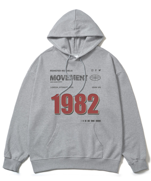 1982 레드 오버핏 후드티 그레이