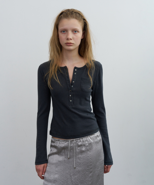 Kid pocket henry tee - charcoal