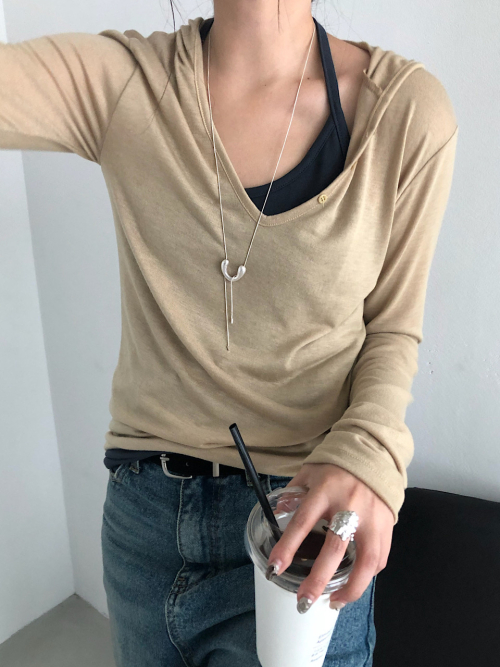 Button Neck Hood Top (3C)
