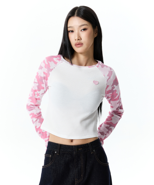 CHERRY CAMO WAFFLE LONG SLEEVE(LIGHT PINK)