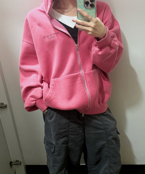 PIGMENT FADED BASIC LOGO NAPPING HOODIE ZIP UP