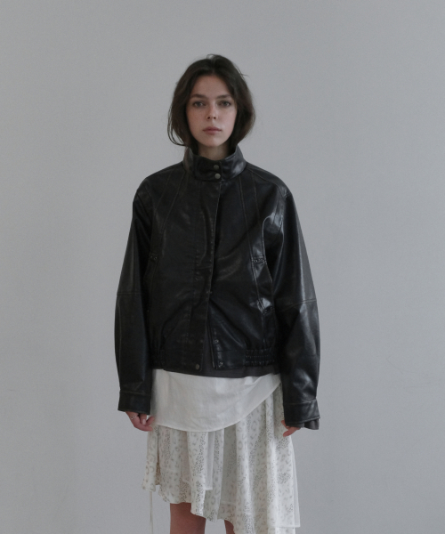 HIGH NECK LEATHER JUMPER [BLACK]