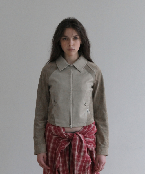 SUEDE MIXED LEATHER JACKET [BEIGE]