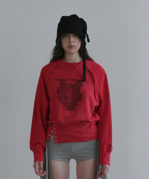 RIBBED SNAP SWEATSHIRT [RED]