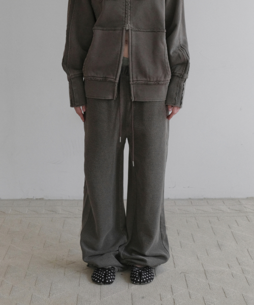 APPLIQUE PIGMENT WIDE SWEAT PANTS [BROWN]
