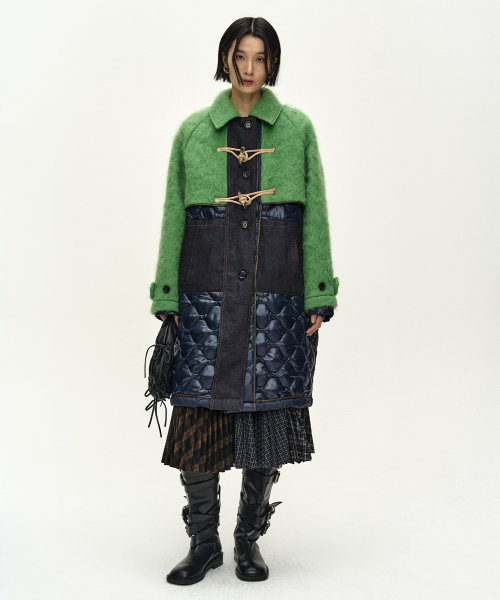 앤더슨벨 LAWN HAIRY WOOL QUILTED DUFFLE COAT (LICHEN GREEN/BLACK)