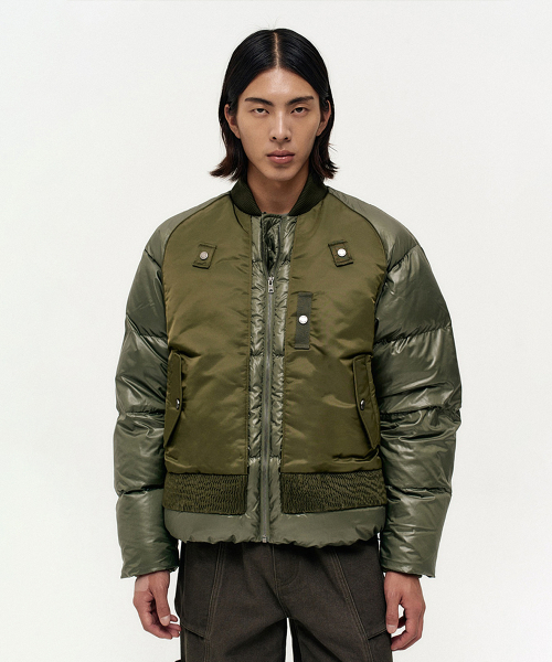 UNISEX BOMBER LAYERED DOWN JACKET (KHAKI)