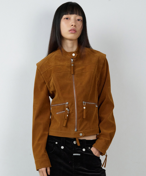 NON COLLAR SUEDE JACKET(W) BROWN