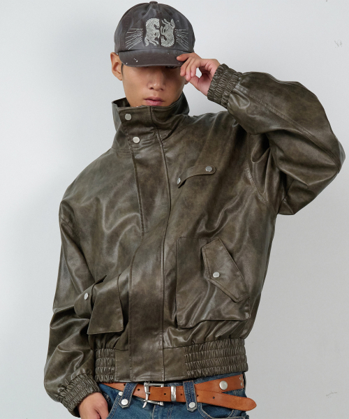 RUGGED LEATHER JACKET BROWN