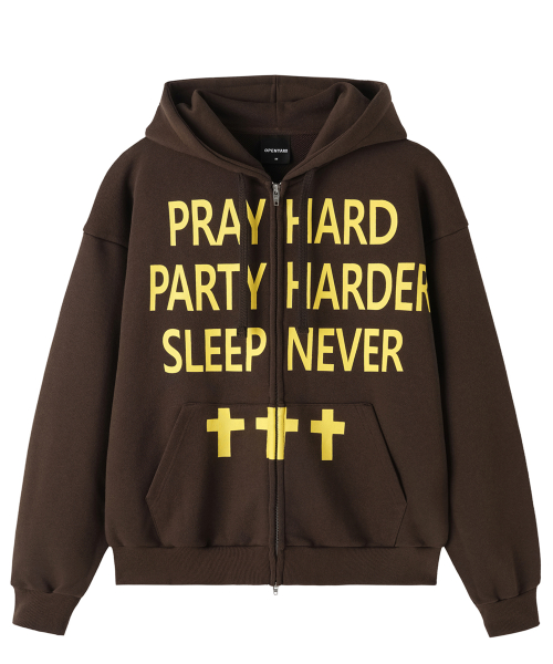 MUSINSA | OPENYARD(OY) PRAY HARD HOODIE ZIP UP - BLACK
