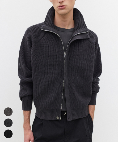 Crop High-Neck Knit Zip-Up - 3 COLOR