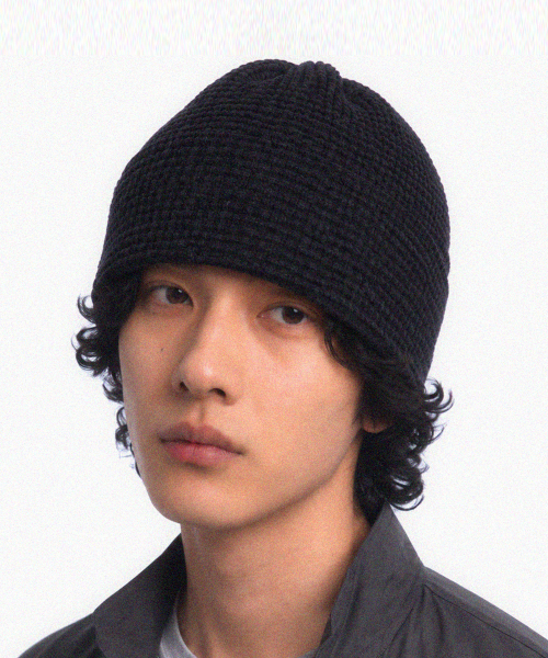 언더컨트롤 모노톤 스트라이프 와플 니트 방한 숏비니 NO CUFF THICK WINTER HAT / BRUSHED BLOCK / PURPLE NAVY