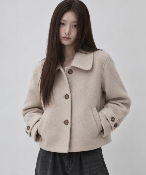 세미 크롭 울 모직 코트(베이지)