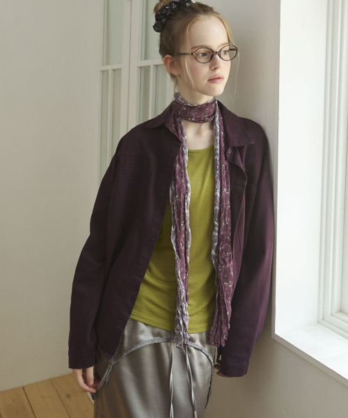Botanical Pleated Long Scarf_Wine